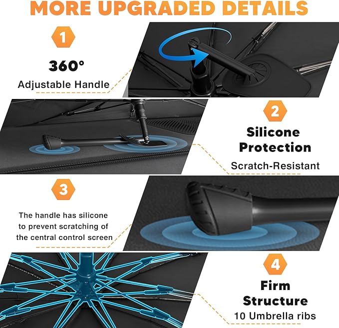 KUST Custom Fit Windshield Sun Shade Umbrella for Toyota RAV4 2019-2025 | Foldable Sunshade with Bendable Handle | Blocks Heat & UV Scratch Resistant Keep Cool Sunshield
