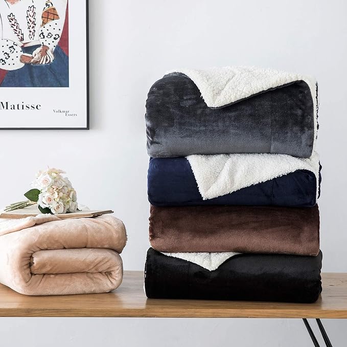 IR Imperial Rooms Black Sherpa Fleece Throw Blanket for Bed - Wholesale Bulk Pack of 16 Sherpa Blankets - Soft Fluffy Throw Blankets for Hotels, Guest Bedroom, 50x60 Inches