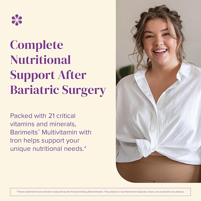 BariMelts Bariatric Multivitamin with Iron, 60 Fast-Dissolving Tablets (1-Month Supply), Sugar-Free Bariatric Vitamins for Women, Natural Blueberry Flavor