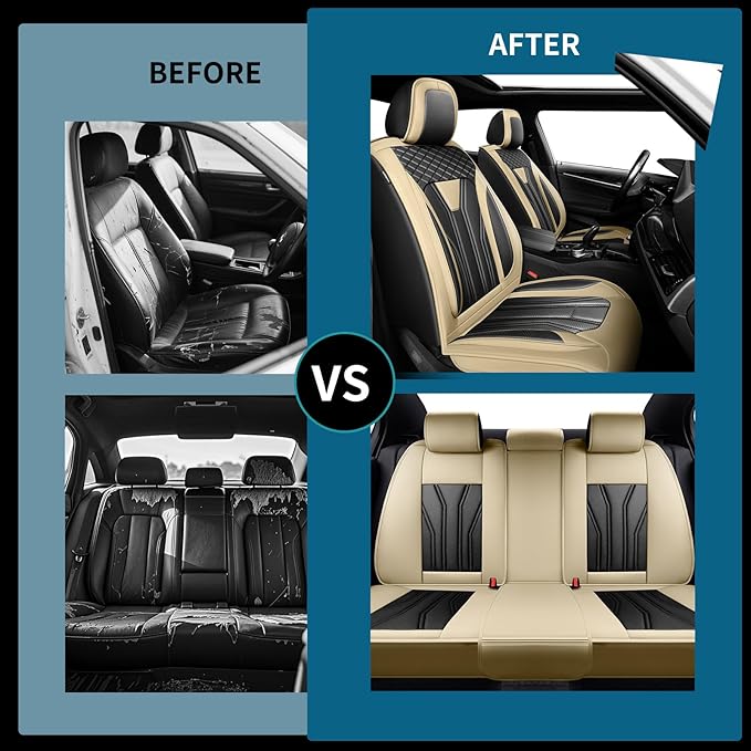 Fit Accord Car Seat Covers Premium Leather for Honda Accord 2012-2025 2026. Waterproof， Breathable, Scratch-Resistant & All-Weather Seat Cushion Protector（Full Set,Beige&Black