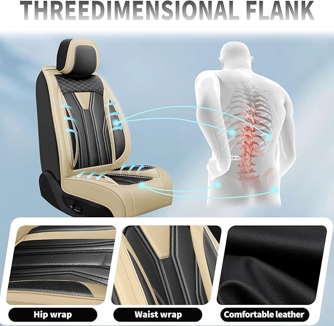 Fit Accord Car Seat Covers Premium Leather for Honda Accord 2012-2025 2026. Waterproof， Breathable, Scratch-Resistant & All-Weather Seat Cushion Protector（Full Set,Beige&Black