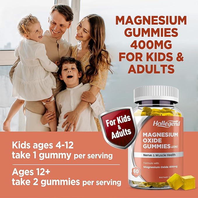 Magnesium Oxide 400mg Gummies, Magnesium Oxide Chewable Supplement for Muscle, Nerve & Heart Health, Vegan, Pinapple Flavor, 120 Count