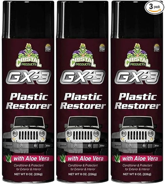 GX-3 Plastic Restorer – Black Plastic Restorer for Cars & Automotive Trim Restorer – Interior Car Cleaner & Exterior Faded Plastic, Vinyl & Rubber Renewer with Aloe Vera 3PK (8 fl oz)