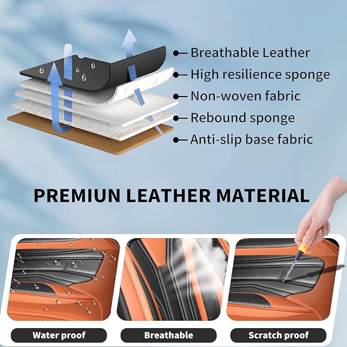 Fit Tucson Car Seat Covers Premium Leather for Hyundai Tucson 2010-2025 2026. Waterproof， Breathable, Scratch-Resistant & All-Weather Seat Cushion Protector (Full Set, Orange&Black)