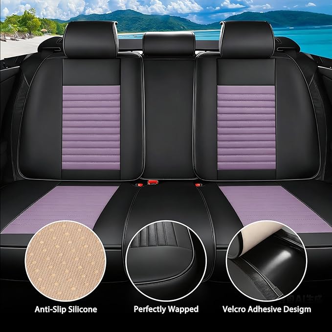 Car Seat Covers Full Set Fit for Toyota C-HR 2018-2022, Premium Faux Leather Car Seat Protector,Breathable Anti-Slip Full Wrapping Edge Seat Covers(Black&Purple,Full Set)
