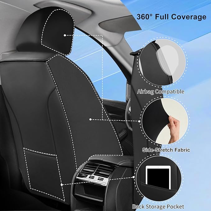 Fit RAV4 Car Seat Covers for Select Toyota RAV 4 2013-2026/RAV4 Hybrid - Premium Full Coverage Leather, Waterproof & All Weather Seat Cushion Protector, Front Pair Black+Gray