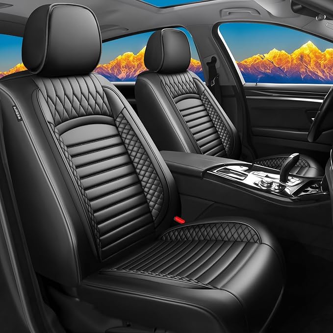 Fit Ioniq Car Seat Covers for Hyundai Ioniq 2017-2024 2025 2026 - Upgraded Premium Waterproof & Breathable Leather, Airbag Compatible, All-Weather Seat Cushion Protector (Full Set, Black)