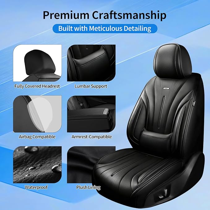 Fit RAV4 Car Seat Covers for Select Toyota RAV 4 2013-2026 /RAV4 Hybrid - Premium Full Coverage Leather, Waterproof & All Weather Seat Cushion Protector, Full Set, Black