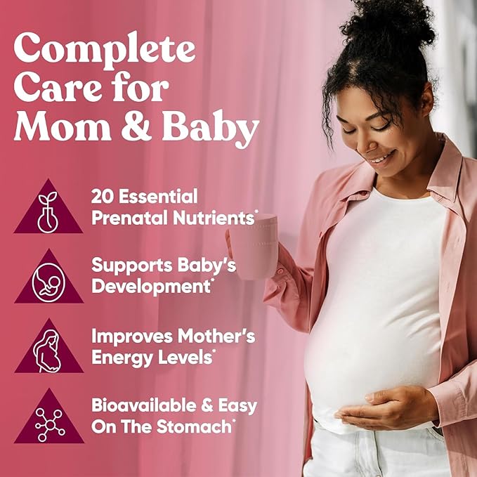 Glow Prenatal Vitamins for Women – 20-in-1 Vital Nutrients for Healthy Pregnancy and Fetal Development – Folic Acid & Vegan DHA For Baby's Growth & A Comfortable Pregnancy – 60 Nourishing Capsules