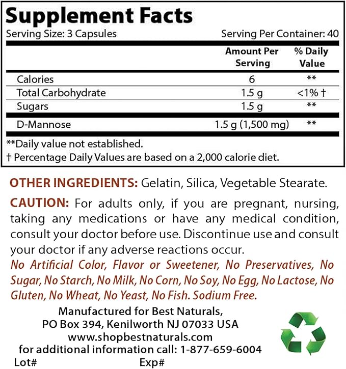 Best Naturals D-Mannose 1500 mg & Magnesium Glycinate 425 mg