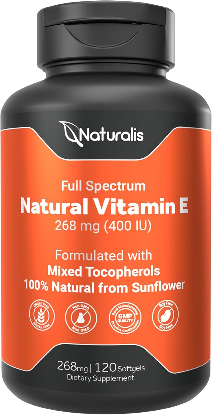 Sunflower Vitamin E 268mg (400 IU) with Mixed Tocopherols | Essential Skin Vitamin & Immune Support | Non-GMO, Soy & Gluten Free | 120 Softgels