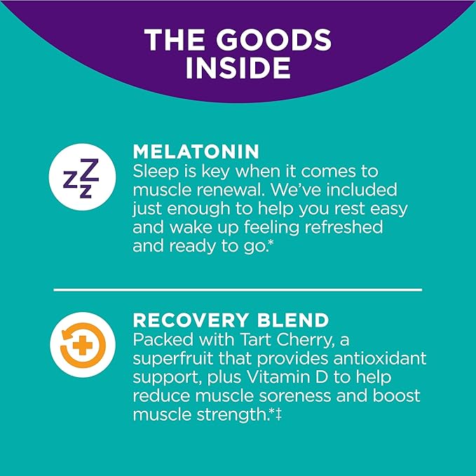 OLLY Muscle Recovery Sleep Gummies, Sleep and Sore Muscle Support, 3mg Melatonin & Undeniable Beauty Gummy, for Hair, Skin, Nails, Biotin, Vitamin C, Keratin, Chewable