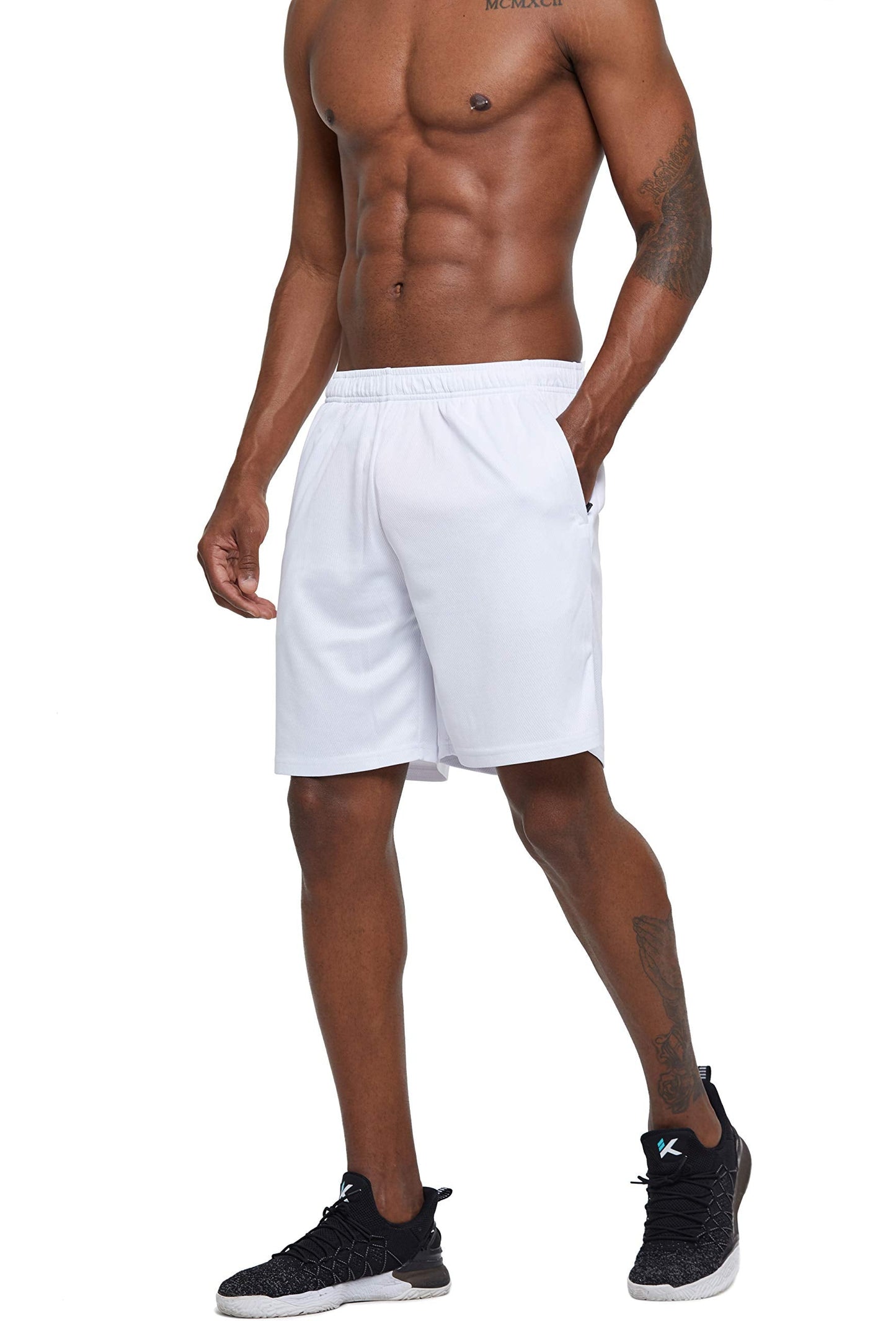 G Gradual Men's 2 Pack 7" Workout Running Shorts Quick Dry Lightweight Gym Shorts with Zip Pockets (2 Pack: Black/White Large)