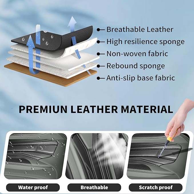 Fit Accord Car Seat Covers Premium Leather for Honda Accord 2012-2025 2026. Waterproof， Breathable, Scratch-Resistant & All-Weather Seat Cushion Protector（Front Seat,Gray&Black