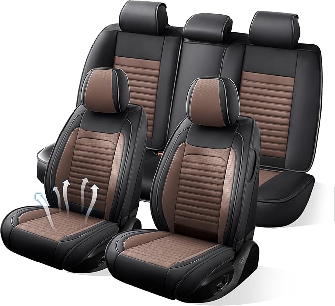 Car Seat Covers Full Set Fit for Toyota 4Runner 2001-2026, Premium Faux Leather Car Seat Protector,Breathable Anti-Slip Full Wrapping Edge Seat Covers(Black&Brown,Full Set)