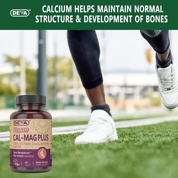 DEVA Vegan Cal MAG Plus Supplement with Calcium, Magnesium, Zinc, Boron, Vitamin C, D & K, 90 Tablets, 12-Pack