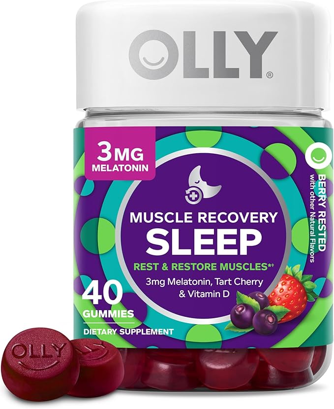 OLLY Muscle Recovery Sleep Gummies, Sleep and Sore Muscle Support, 3mg Melatonin & Undeniable Beauty Gummy, for Hair, Skin, Nails, Biotin, Vitamin C, Keratin, Chewable