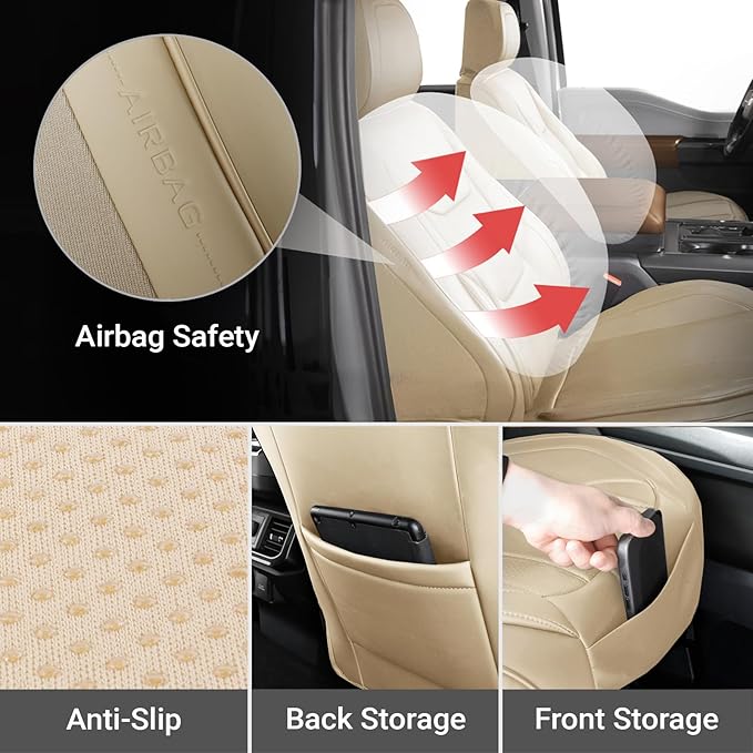 Coverland Custom Fit Car Seat Covers for Car Compatible with [Tesla Model 3, Model S, Model S Bucket Seats] Premium Waterproof Non-Slip Interior Seat Protector [Front Beige - Size Chart A25]