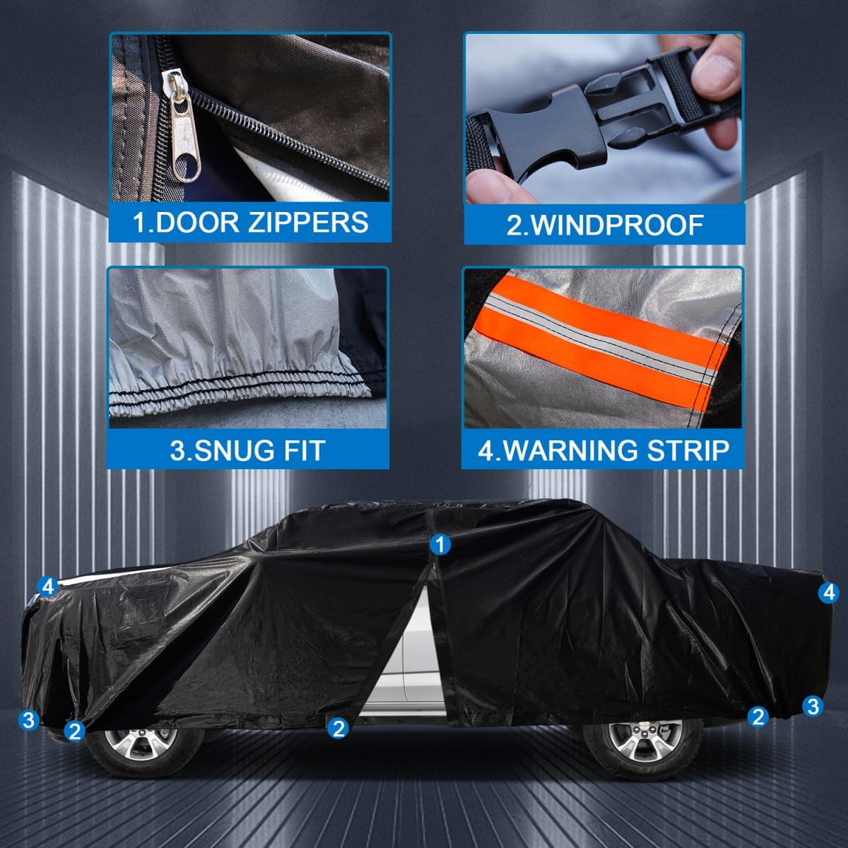 Nissan Frontier Truck Cover Custom Fit 2021-2025 King Cab/Crew Cab SB (4.9'-6.1') with Door Zipper, 12 Layers Full Exterior Pickup Truck Cover Waterproof All Weather,Wind Dust Sun and UV Protection.
