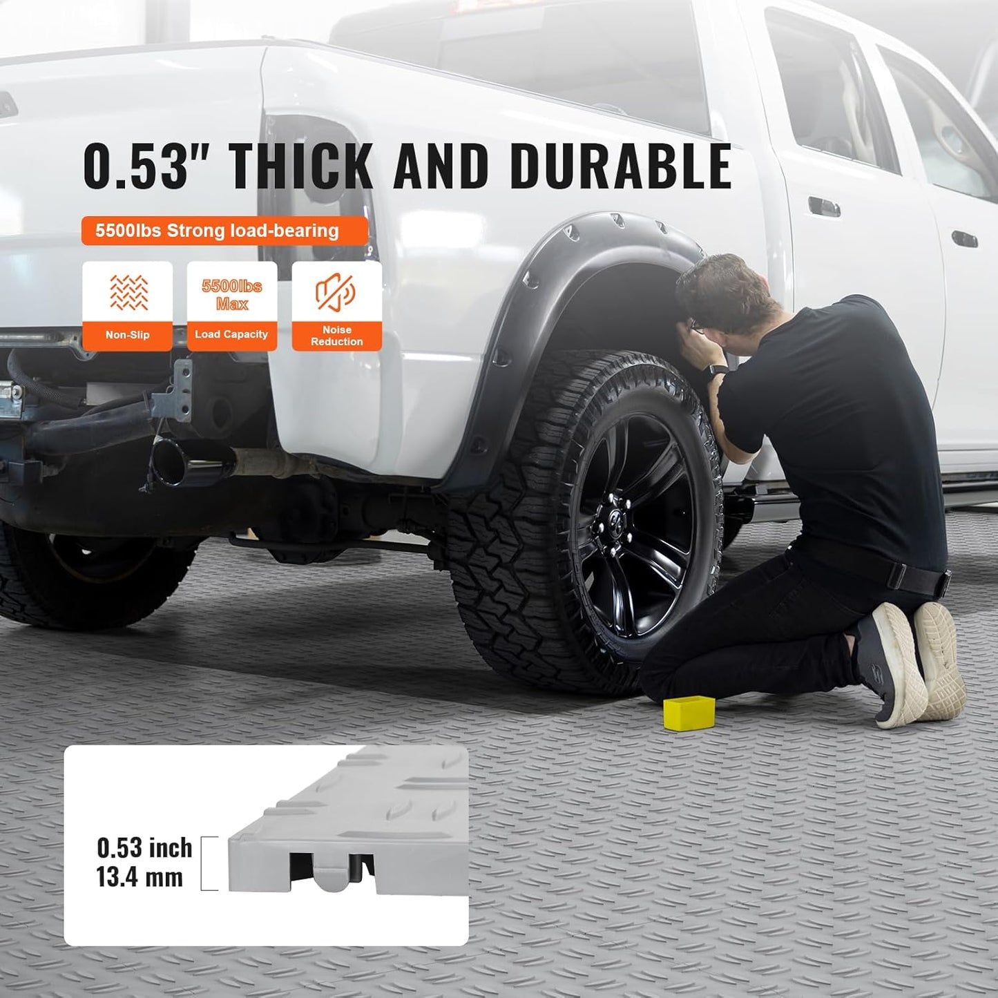 VEVOR Garage Tiles Interlocking, 12 x 12 x 0.53 inch 25 Pack Garage Floor Covering Tiles, Non-Slip Double-Sided Texture Garage Flooring Tiles, for Garages, Basements, Repair Shops, Silver