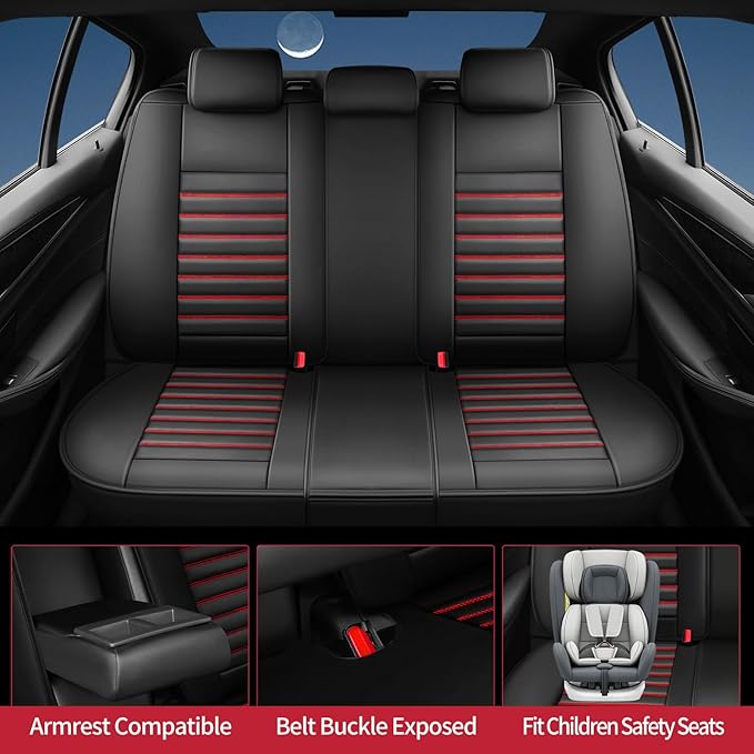 Fit Venue Car Seat Covers for Hyundai Venue 2020-2024 2025 2026 - Upgraded Premium Waterproof & Breathable Leather,Airbag Compatible, All-Weather Seat Cushion Protector (Full Set,Black+Red)