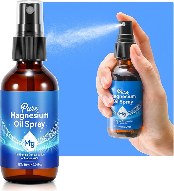 Pure Magnesium Oil Spray, Organic Topical Magnesium Spray Glass Bottle, Easy to Absortion, Easy to Use, 2 fl oz