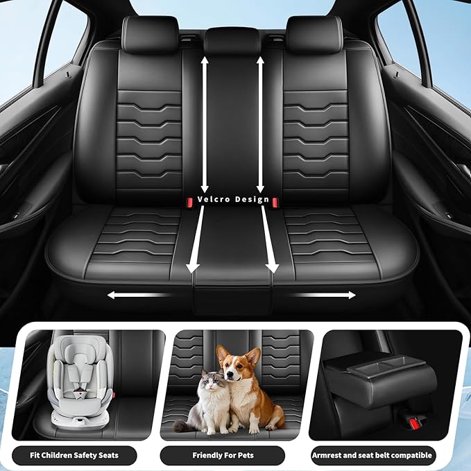 Fit Tucson Car Seat Covers Premium Leather for Hyundai Tucson 2010-2025 2026. Waterproof， Breathable, Scratch-Resistant & All-Weather Seat Cushion Protector (Full Set, Black)