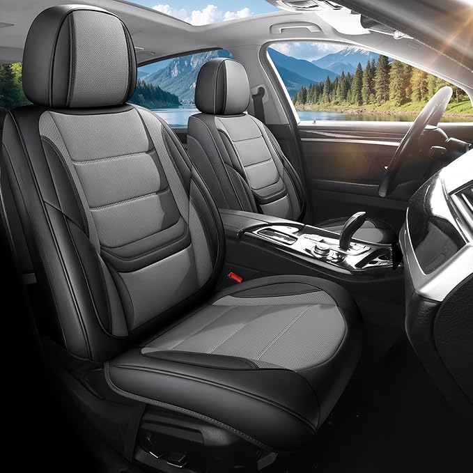 Car Seat Covers Full Set Custom Fit for Pontiac Vibe 2003-2010,Premium Faux Leather with Lumbar Support, Breathable, Anti-Slip & Soft Touch(blackgray,Fullset)