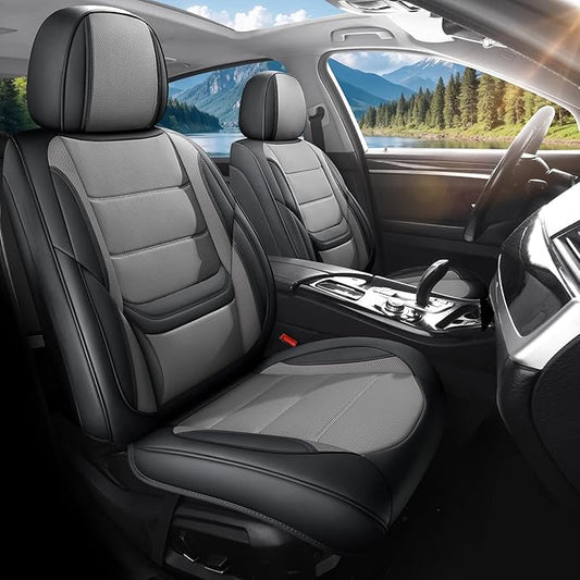 Car Seat Covers Full Set Custom Fit for Ford Maverick 2022-2025 - Premium Faux Leather with Lumbar Support, Breathable, Anti-Slip & Full Wrapping Edge (Black&Gray,Full Set)