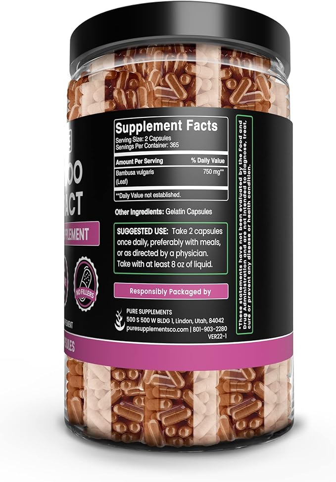 Pure Original Ingredients Bamboo Extract (730 Capsules) No Magnesium Or Rice Fillers, Always Pure, Lab Verified