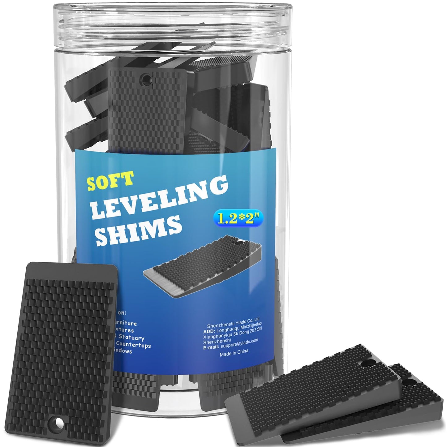 YARKOR Furniture Levelers, 80 Piece Jar, Plastic Shims for Leveling, Black Rubber Wedge for Table Toilet Refrigerator Piano, Small Shims for Home Improvement and Work (80pcs- Black)