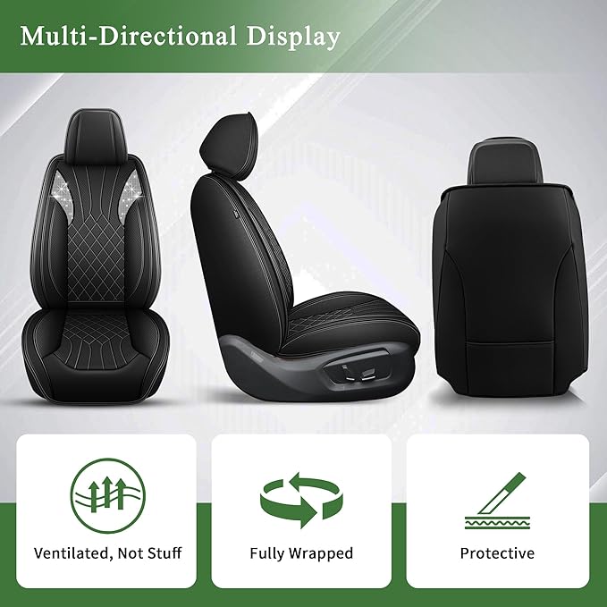 Bling Diamond Embroidered Seat Covers for Lexus NX 250/350/350h/450h 2022-2025 2026, Full Set 5 Seats, Sparkle Rhinestone Breathable Perforated Faux Leather Car Seat Covers for Women (Black)