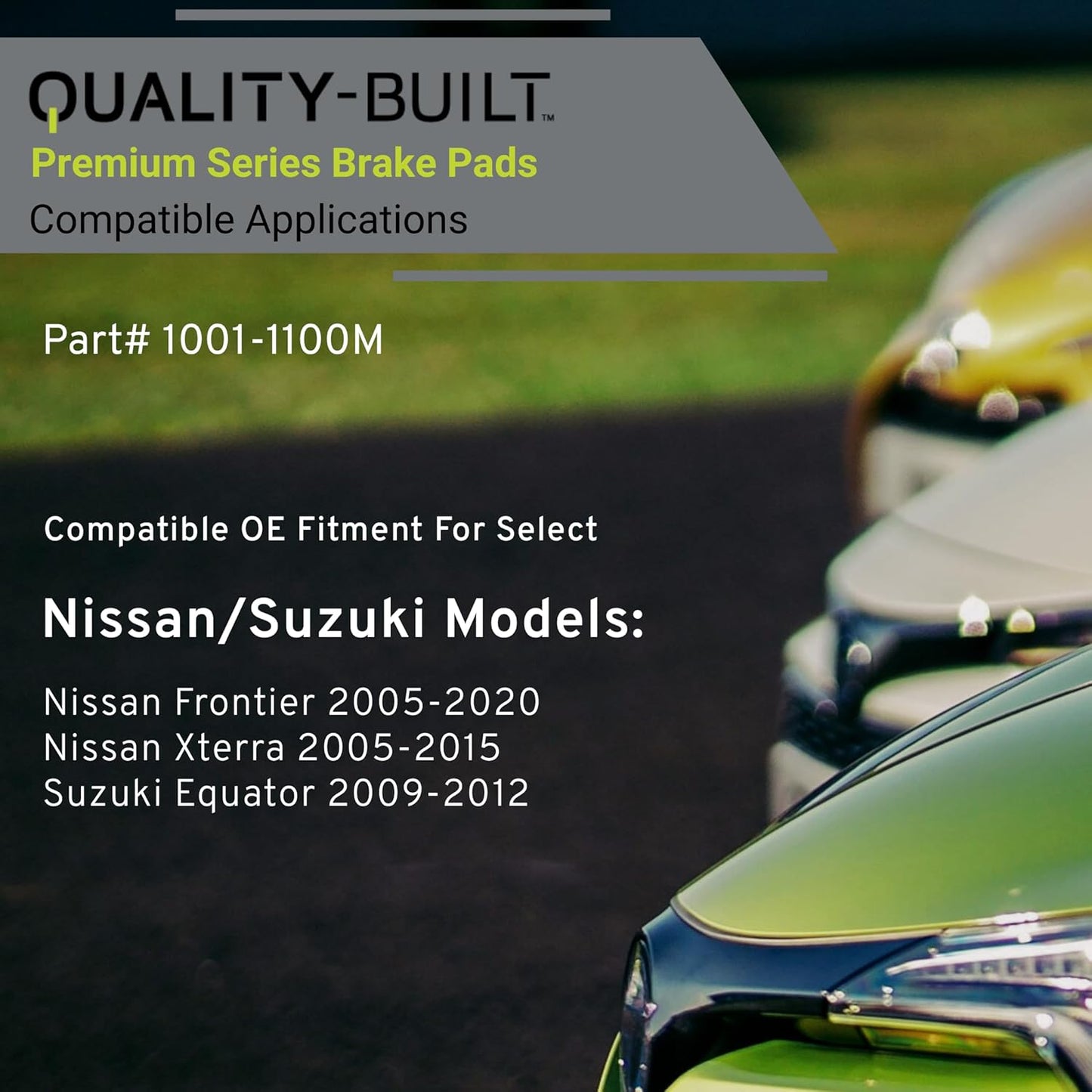 Premium Semi-Metallic Rear Brake Pads (1001-1100M) Compatible with Nissan Frontier 2005-2020, Nissan Xterra 2005-2015, Suzuki Equator 2009-2012