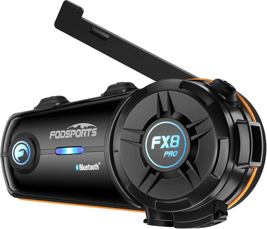 Fodsports FX8 Pro Motorcycle Communication Systems with Customized HRSQS Speakers, Dual-Chip Audio Multitasking, One-Click Fast Pairing, Music Sharing, FM 10 Riders Group Intercom, 1 Pack
