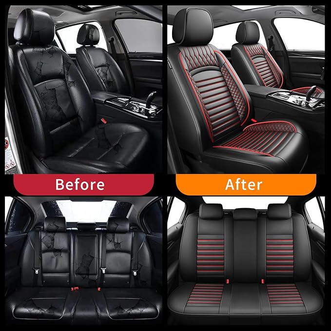 Fit HRV Car Seat Covers for Honda HR-V 2016-2024 2025 2026 - Upgraded Premium Waterproof & Breathable Leather, Airbag Compatible, All-Weather Seat Cushion Protector (Full Set, Black+Red)