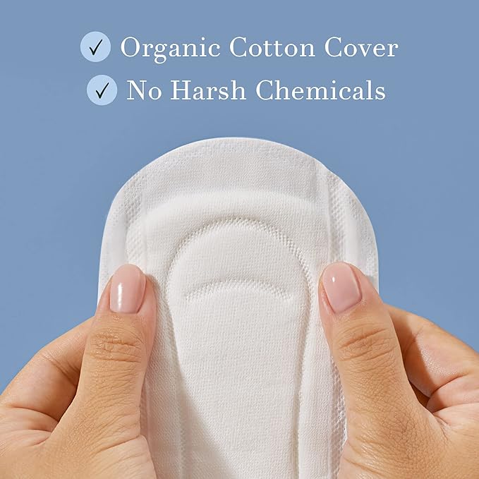Rael Incontinence Liners for Women, Organic Cotton Cover, Postpartum Essential, Moderate Absorbency, Bladder Control, 4-Layer Core with Leak Guard Technology (Long, 72 Count)