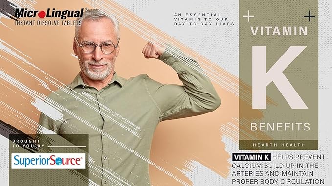 Superior Source Vitamin K1 500 mcg - Bone Strength & Health Support Supplement - Vitamin K Supplement Aids Blood Health & Calcium Absorption - 100 Sublingual Dissolving Tablets