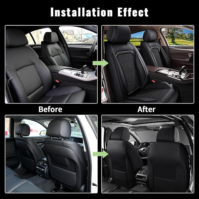 Car Seat Covers Front Seats for Toyota Highlander 2008-2025 2026: Breathable Cool Ice Silk Leather Seat Covers (Black)