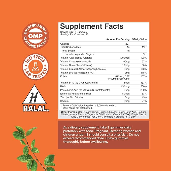 Multivitamin Gummies for Adults - Halal Multivitamin Gummy with B12 Biotin - Gelatin-Free Gummy Multivitamins for Men & Women - Vitamin Gummies with Zinc & Vitamin D - Non-GMO Gluten-Free - 90 Count