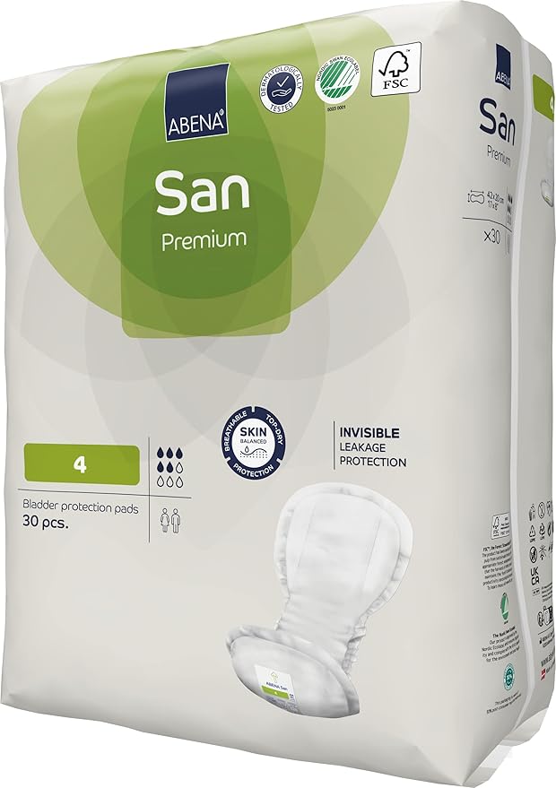 Abena San Premium Incontinence Pads, Moderate Absorbency, (Sizes 4 to 7), Size 4, 180 Count