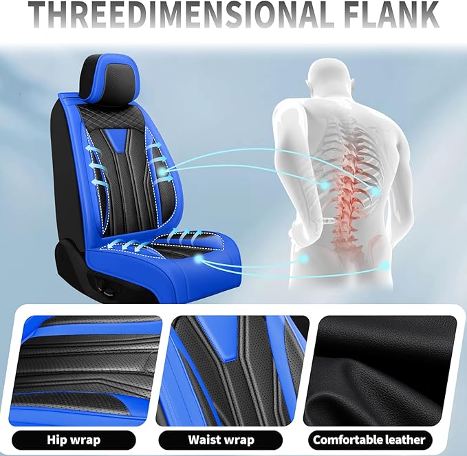 Fit Tucson Car Seat Covers Premium Leather for Hyundai Tucson 2010-2025 2026. Waterproof， Breathable, Scratch-Resistant & All-Weather Seat Cushion Protector (Full Set, Blue&Black)