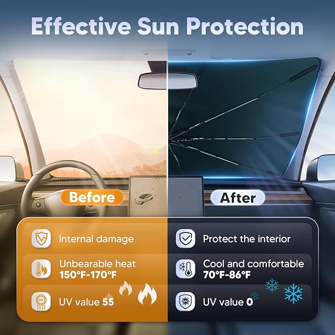 Autorder Windshield Sun Shade Umbrella for 2013-2018 Toyota RAV4 Accessories,Upgraded Ice Crystal Material,Easy Setup Umbrella Sunshade for Car Windshield,100% Sun Blocking