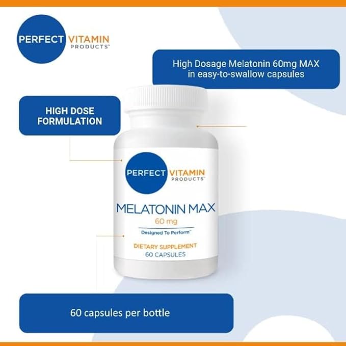 60mg Extra Strength Melatonin MAX - High Dosage Melatonin Ensures Amply Supply of This Important Hormone - 100% Drug-Free, Vegan, Non-GMO, Gluten-Free (3-Pack)