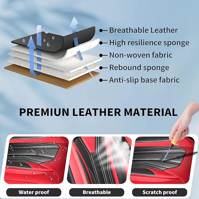 Fit Frontier Car Seat Covers Premium Leather for Nissan Frontier 2009-2025 2026. Waterproof， Breathable, Scratch-Resistant & All-Weather Seat Cushion Protector（Front Seat,Red&Black