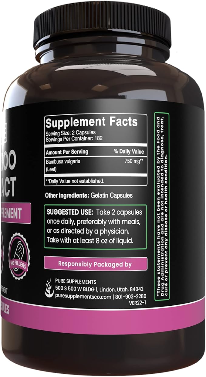 PURE ORIGINAL INGREDIENTS Bamboo Extract (365 Capsules) No Magnesium Or Rice Fillers, Always Pure, Lab Verified