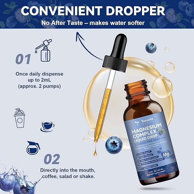 Magnesium Glycinate Liquid Drop 21 in 1 Magnesium Complex with Vitamin D3,K2,B6 & B12 Plus L-Theanine Omega-3 Sea Moss Extract for Energy,Sleep,Joint,Heart Health Sugar Free 2 Fl Oz （Pack of 2）