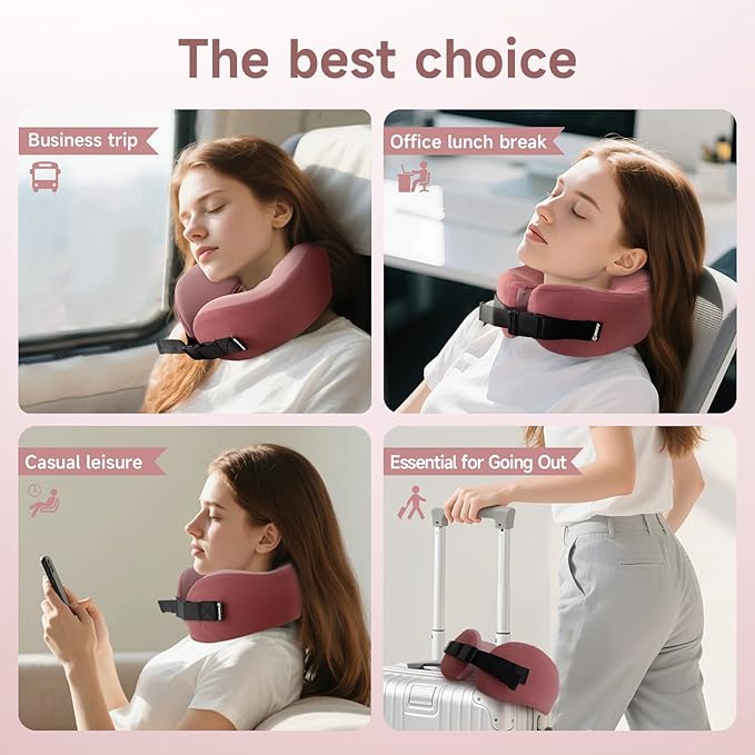SPRFUFLY Super Soft Travel Pillow, 100% Memory Airplane Pillow with Sleep Mask and Ear Plugs, Breathable Removable Cover & Ergonomic Design - Essentials Neck Pillow for Airplane, Office & Home Use
