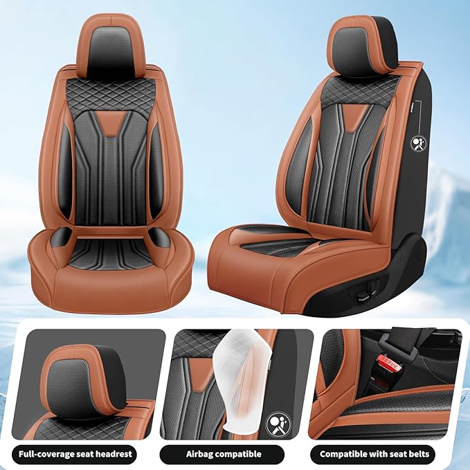 Fit Tucson Car Seat Covers Premium Leather for Hyundai Tucson 2010-2025 2026. Waterproof， Breathable, Scratch-Resistant & All-Weather Seat Cushion Protector (Front Seat, Brown&Black)