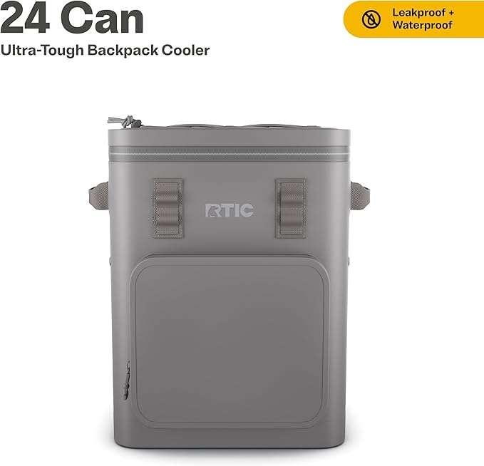 RTIC 24 Can Ultra-Tough Backpack Cooler, Insulated, Waterproof, Leak Proof, Portable Floating Bag for Beverage, Drink, Lunch, Outdoor, Beach, Car, Camping, Picnic, Fishing, Boat