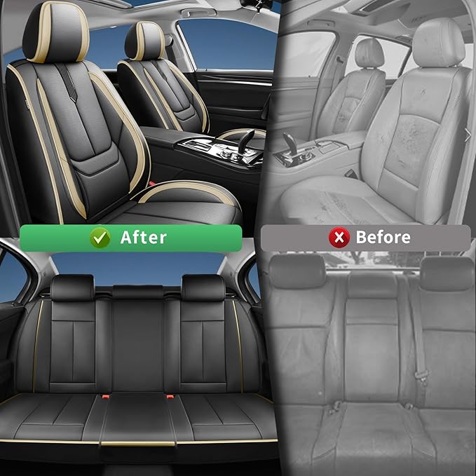 Fit Venue Car Seat Covers for Hyundai Venue 2020-2025 2026-Upgraded Premium Waterproof & Breathable Leather,Airbag Compatible,All-Weather Seat Cushion Protector,Full Set,Black-Beige